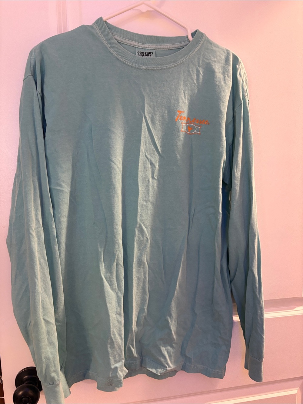 Comfort Colors Women’s Tennessee Long-Sleeve Tee — Seafoam with Orange Script